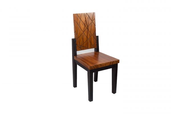Acacia Wood Dining Chair - Patterned with Black