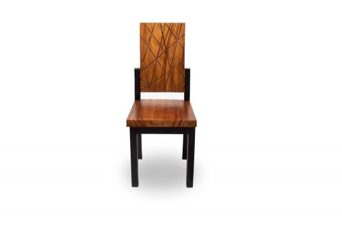Acacia Wood Dining Chair - Patterned with Black