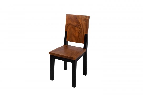 Acacia Wood Dining Chair - Modern Style Wood Grain Back with Black Accents