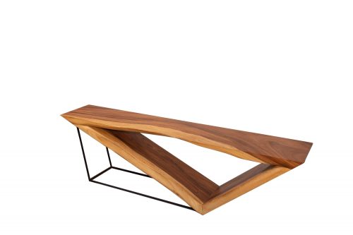 sled coffee table design in acacia wood with steel