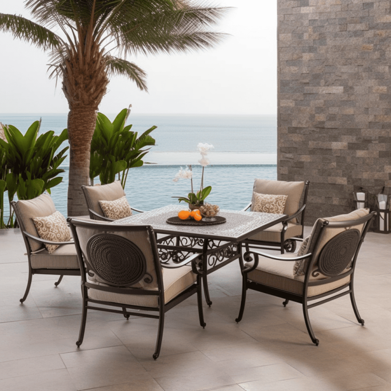 sling patio furniture overlooking to sea